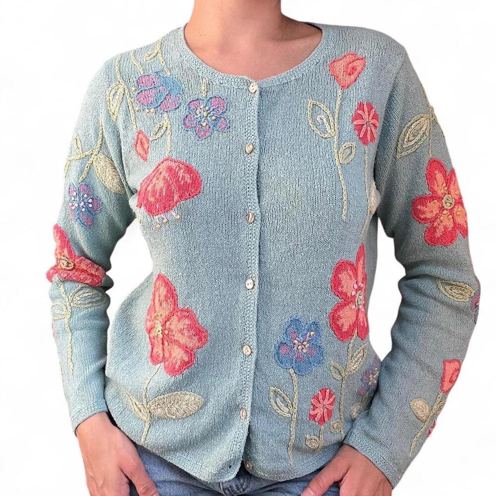 Vintage David Brooks Embroidered Silk-Blend Cardigan